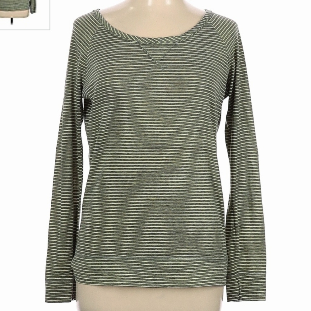 Mossimo Grey Yellow Striped Long Sleeve Tee T-Shirt Women’s Large L Round Neck